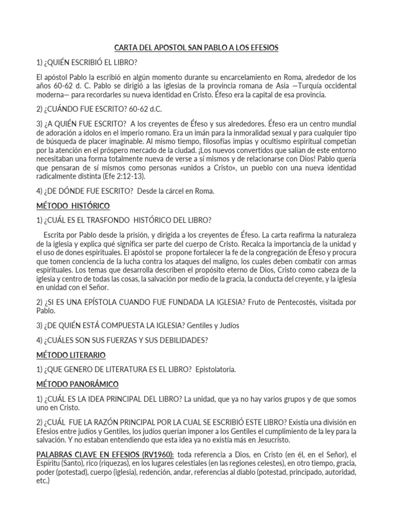 Carta Del Apostol San Pablo A Los Efesios PDF Pablo el apóstol