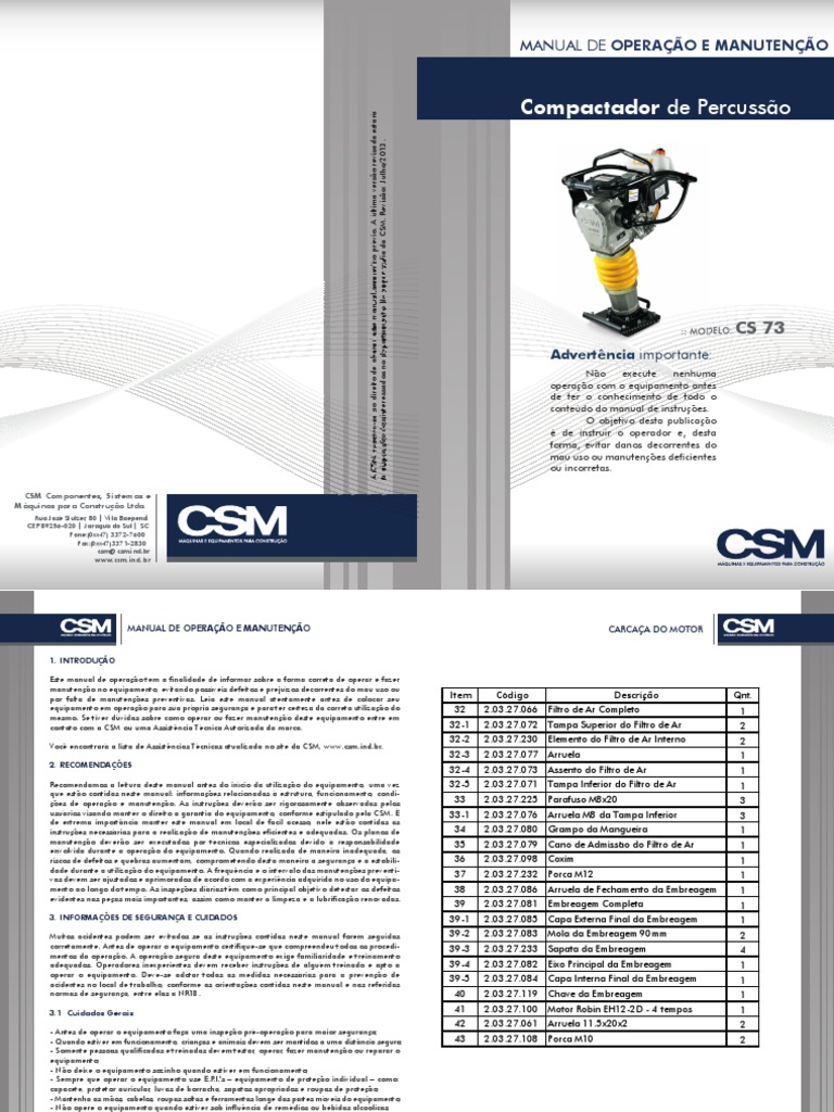 Manual de Operação Compactador CS 73 | PDF | Motores | Pistão
