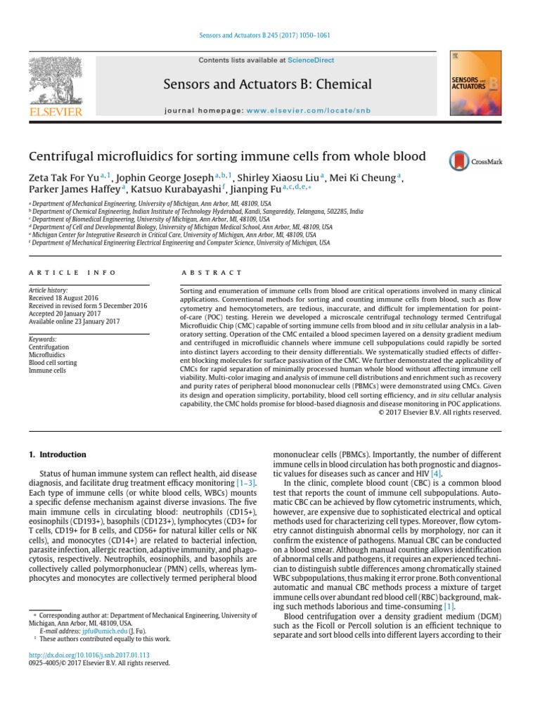 Centrifugal Microfluidics for Immune Cell Sorting | PDF | White Blood ...