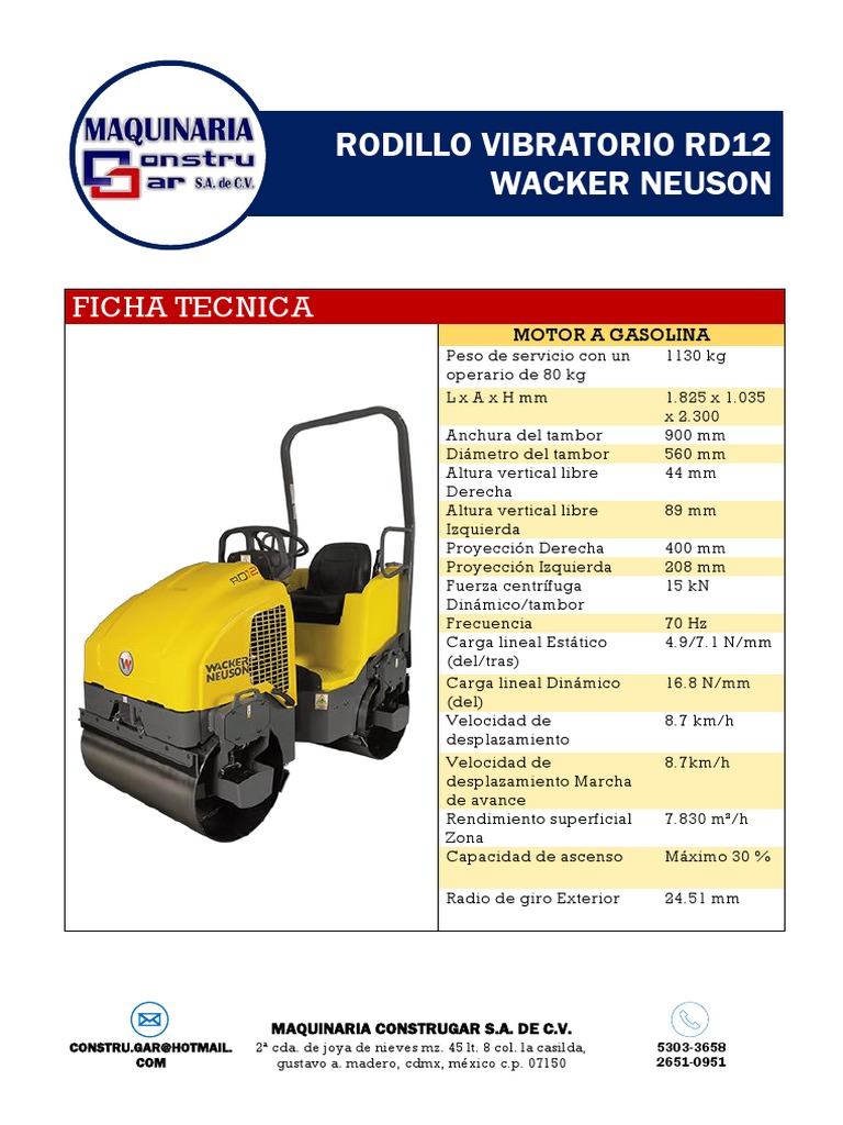 Ficha Técnica Rodillo Vibratorio RD12 | PDF | Vehículos