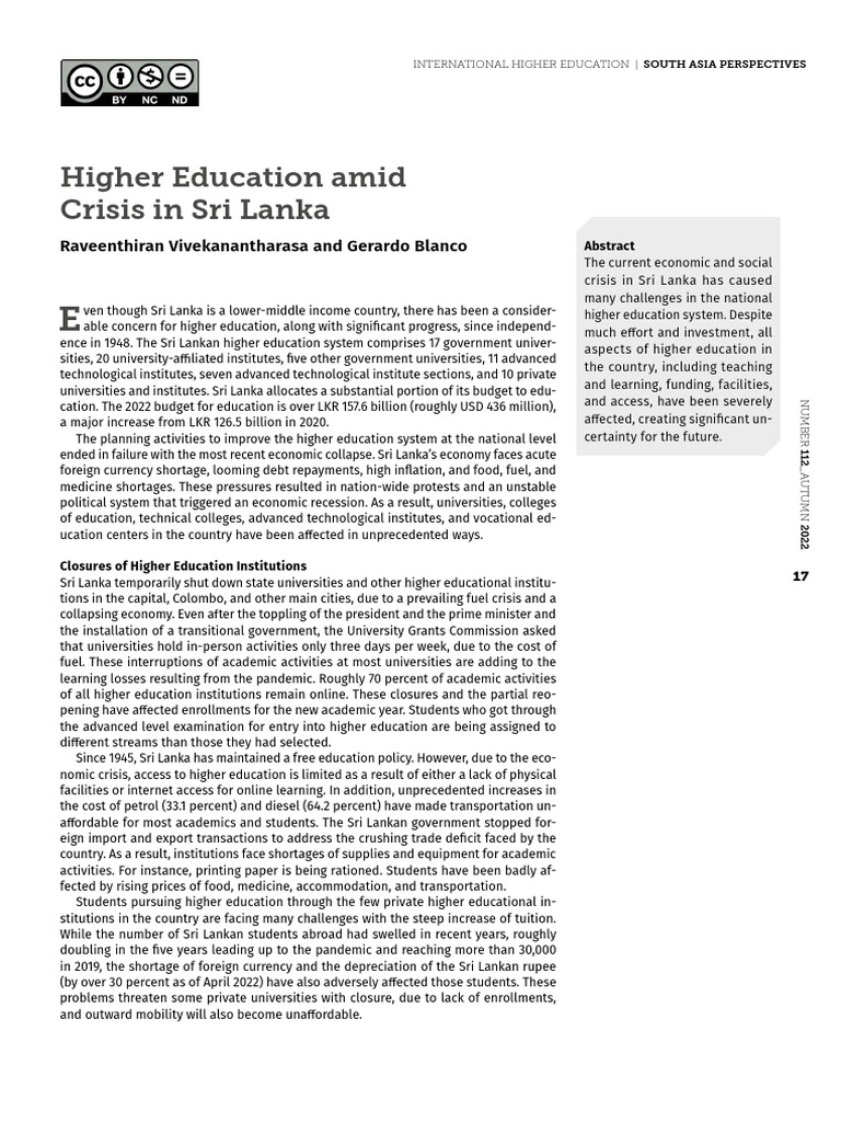 Sri Lanka's Higher Education Crisis 2022 | PDF | Sri Lanka | Economies