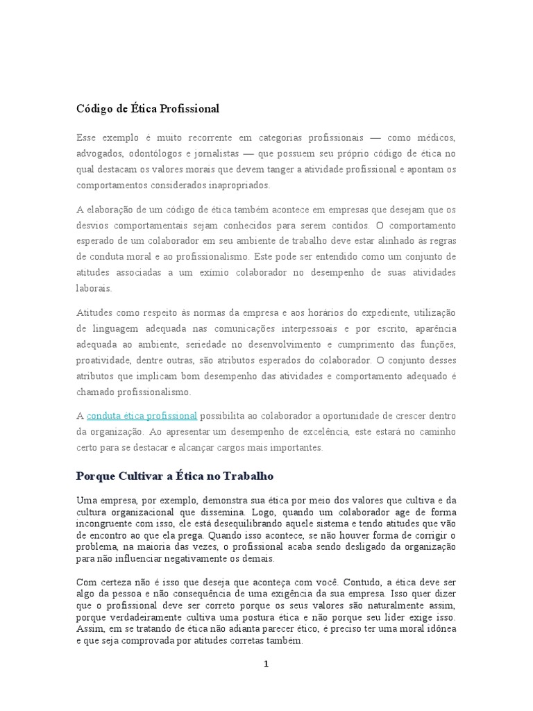 Código de Ética Profissional e Exemplos | PDF | Liderança | Moralidade