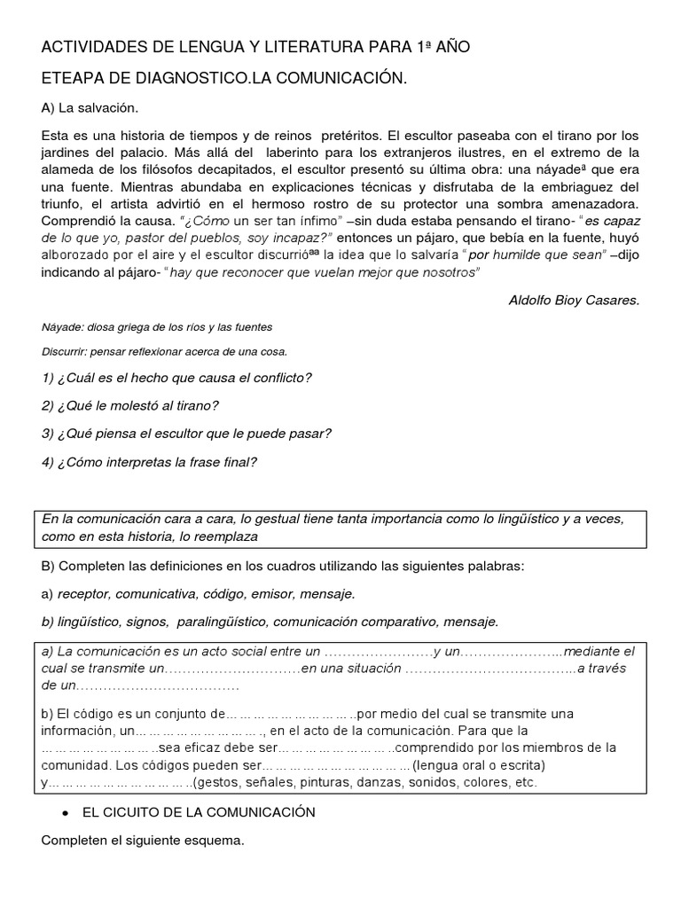 Actividades de Lengua y Literatura 1º Año | PDF | Comunicación ...
