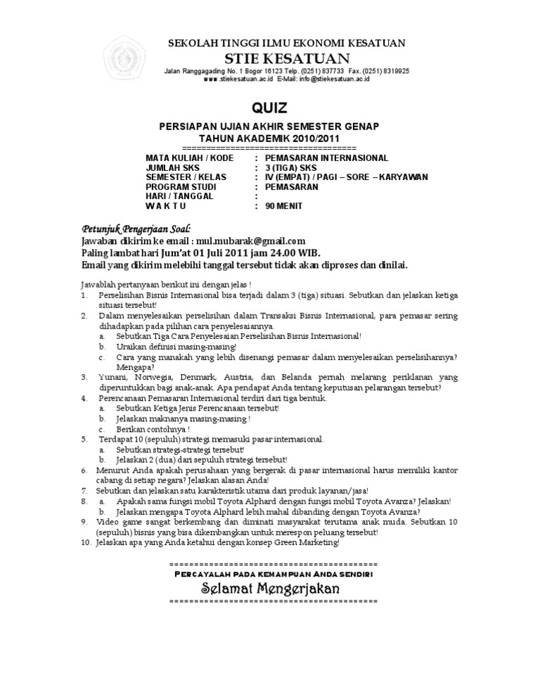 Quiz Pemasaran Internasional Uas 2011