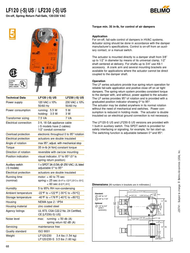 Galley Exhaust Fan Fire Damper Lf120_230_s PDF Electric Motor Switch