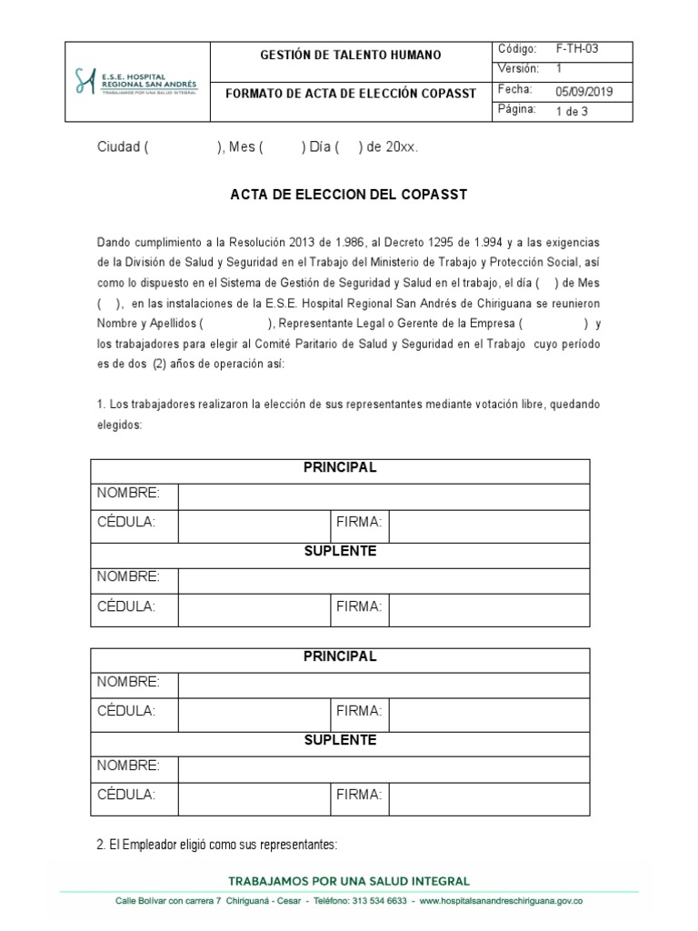 Acta de Elección COPASST 2019 | PDF | Gobierno