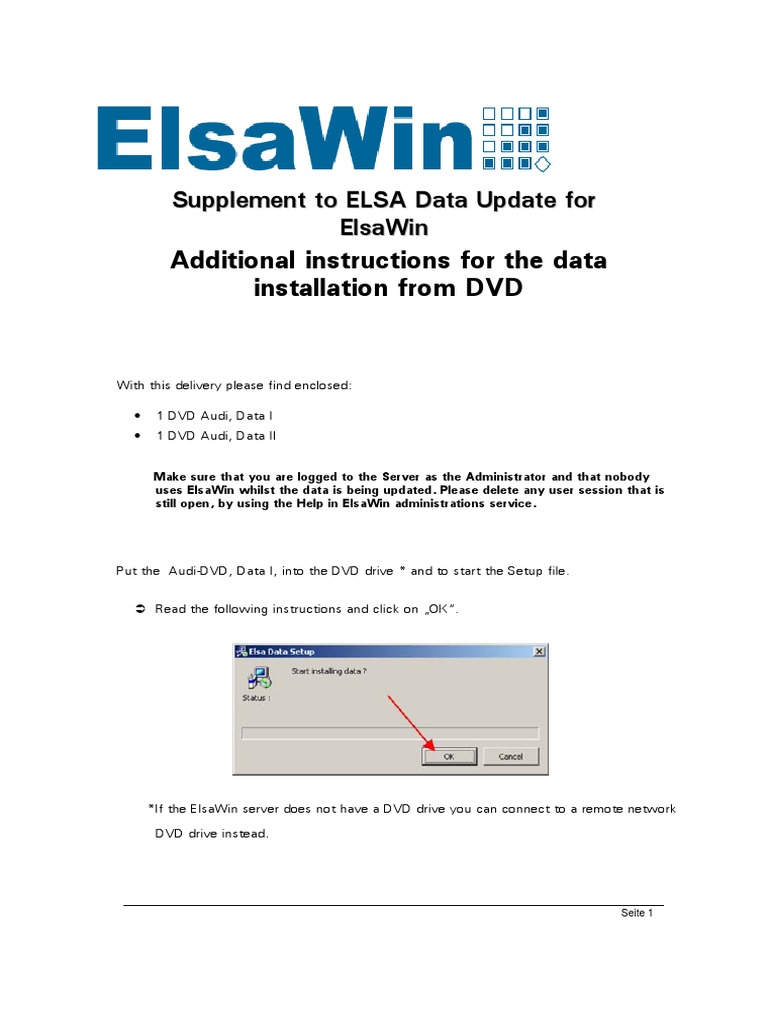 data installation ELSAWIN_DVD_Audi - English | PDF