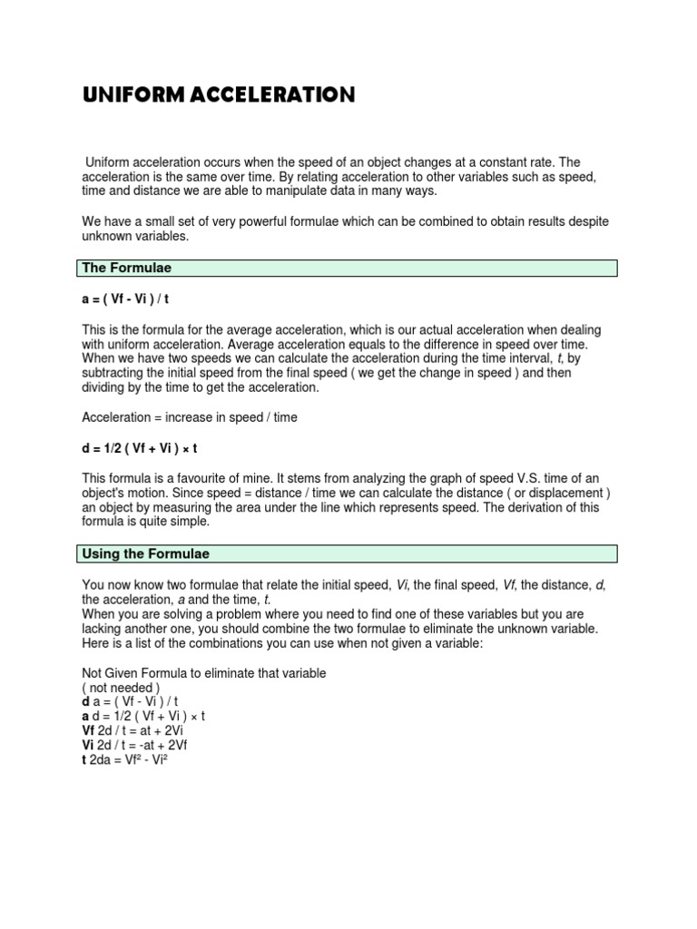 Uniform Acceleration Explained | PDF | Weightlessness | Gravity
