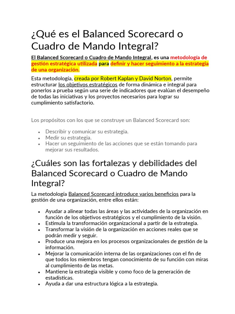 Implementación del Balanced Scorecard | PDF | Calidad (comercial ...