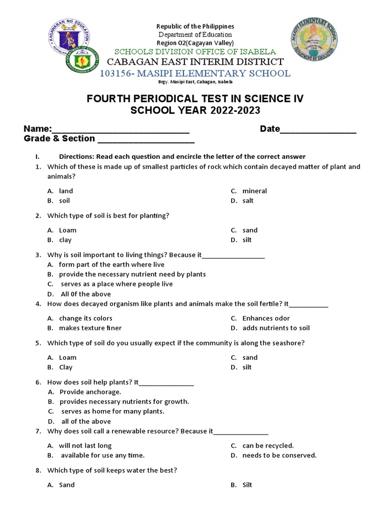 Fourth Periodical Test: Science IV | PDF | Water | Soil