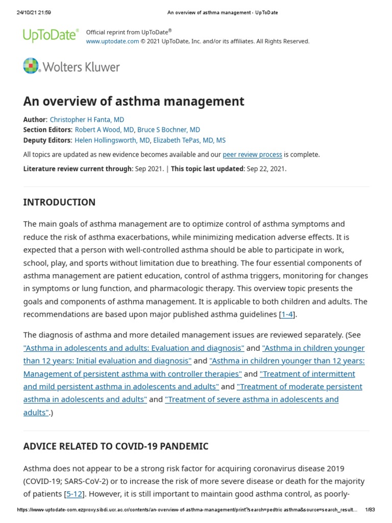 An overview of asthma management UpToDate PDF Asthma Allergy