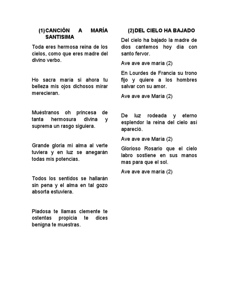 Letras de Cantos a la Virgen María | PDF | Amor | María, madre de Jesús