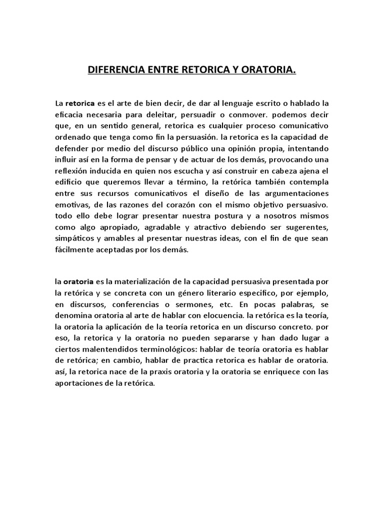 Diferencias entre Retórica y Oratoria | PDF