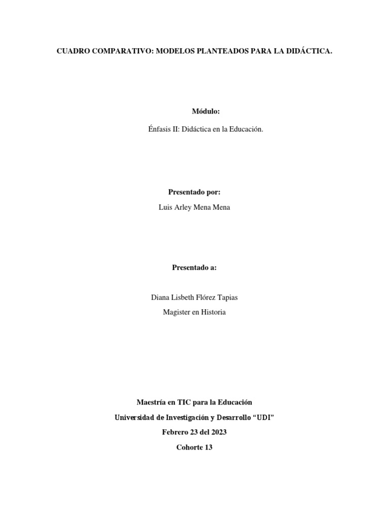 Comparativa de Modelos Didácticos | PDF | Enseñando | Maestros