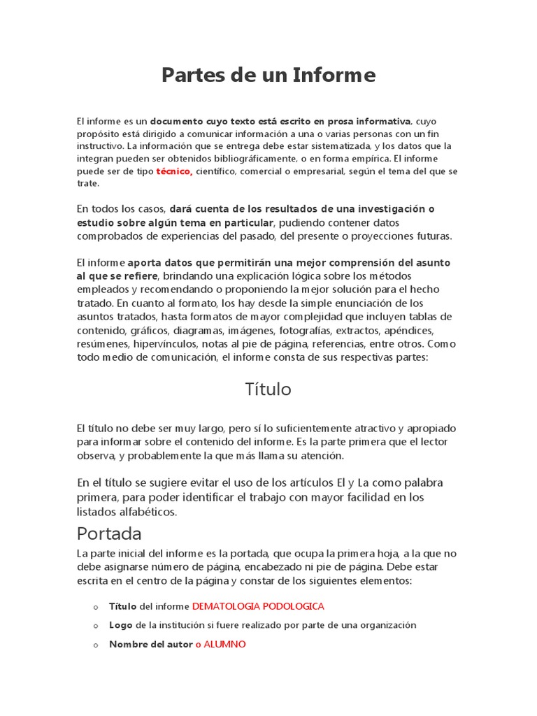Partes Esenciales de un Informe | PDF | Información | Hipótesis