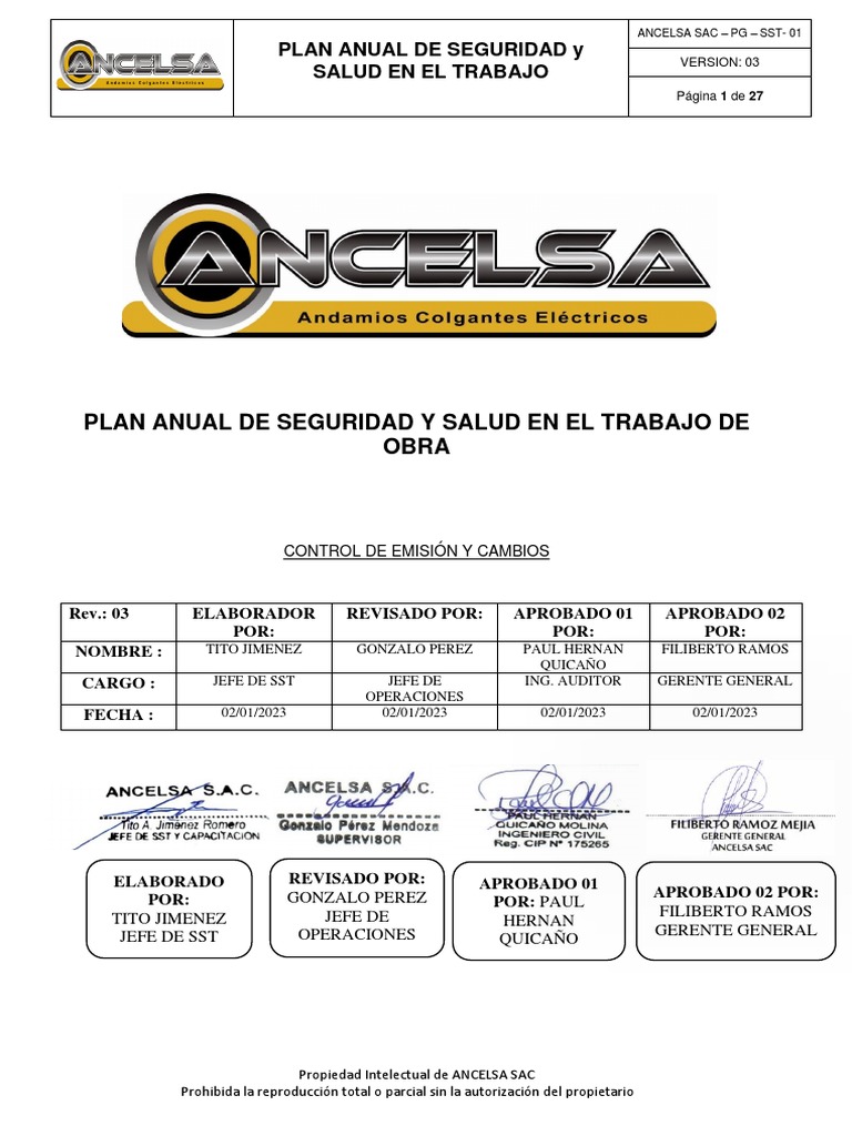 Plan Anual de Seguridad y Salud 2023 | PDF | Seguridad y salud ...