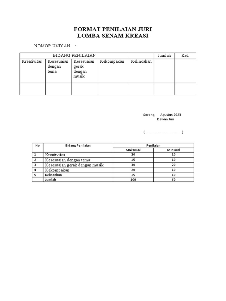 FORMAT PENILAIAN JURI Senam Kreasi | PDF