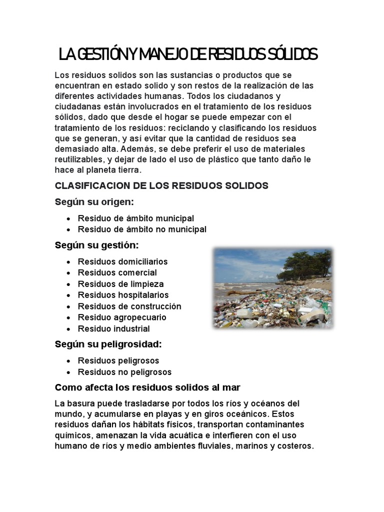Gestión de Residuos Sólidos y su Impacto | PDF | Hogar, jardinería y ...