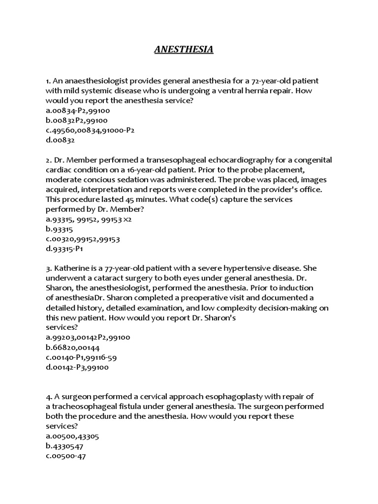 Anesthesia Questions | PDF | Anesthesia | Coronary Artery Bypass Surgery