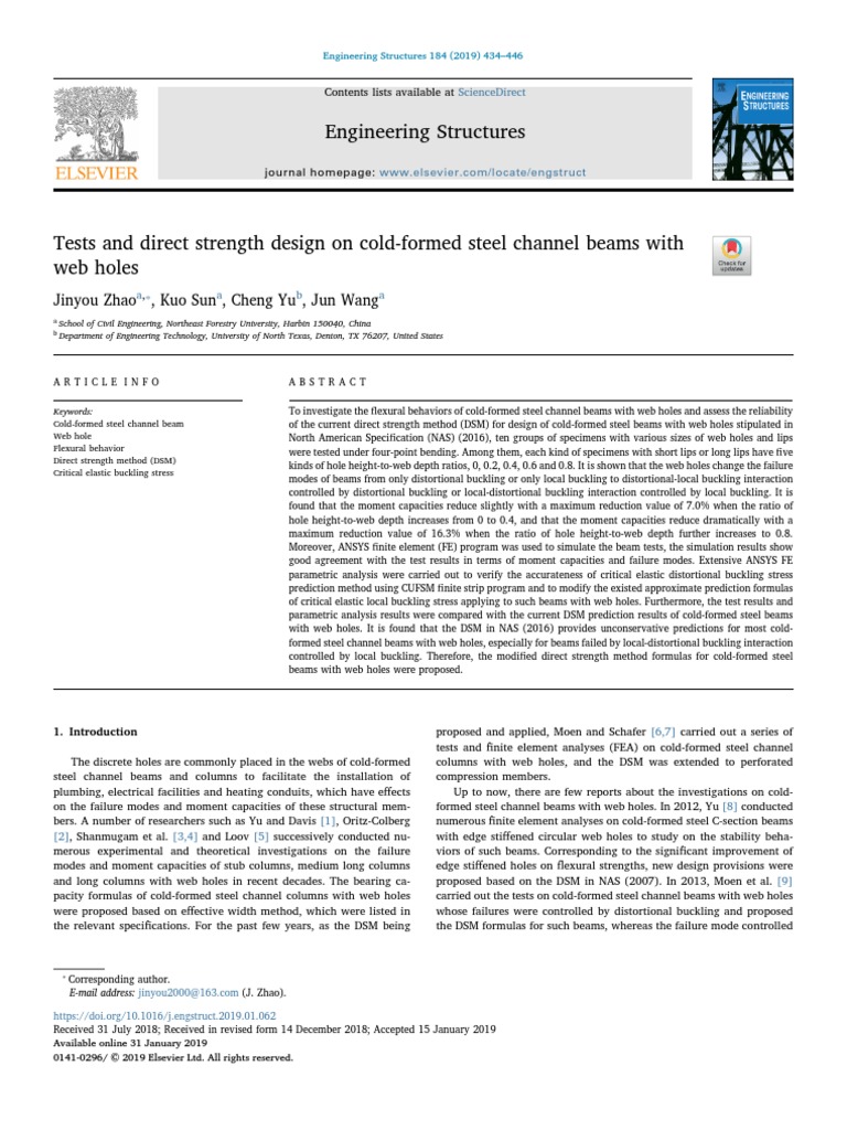 Tests and Direct Strength Design On Cold-Formed Steel Channel Beams ...