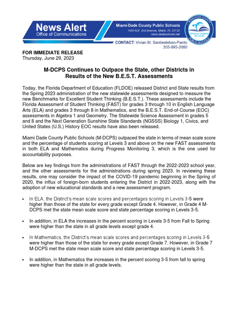 M-DCPS Outperforms State in B.E.S.T. Results | PDF | Mathematics ...