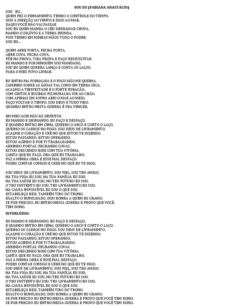 Sou Eu - Fabiana Anastácio Letras | PDF