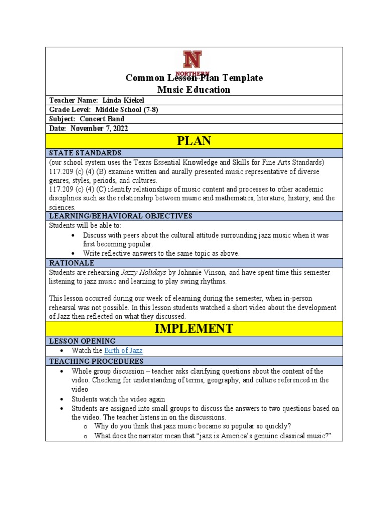 Jazz Lesson Plan PDF