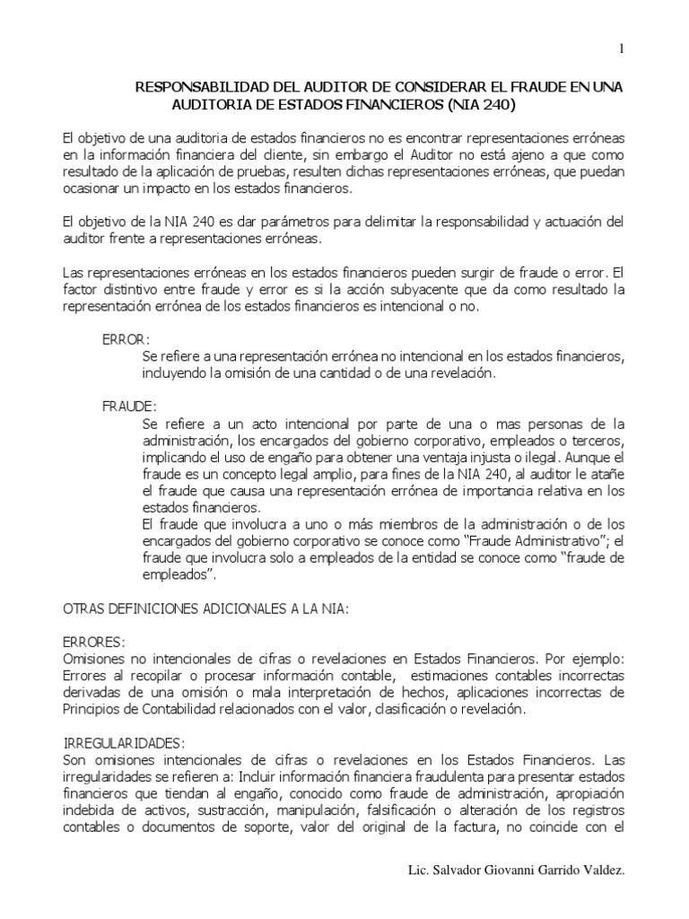 Fraude error e incumplimiento | PDF | Auditoría | Contralor