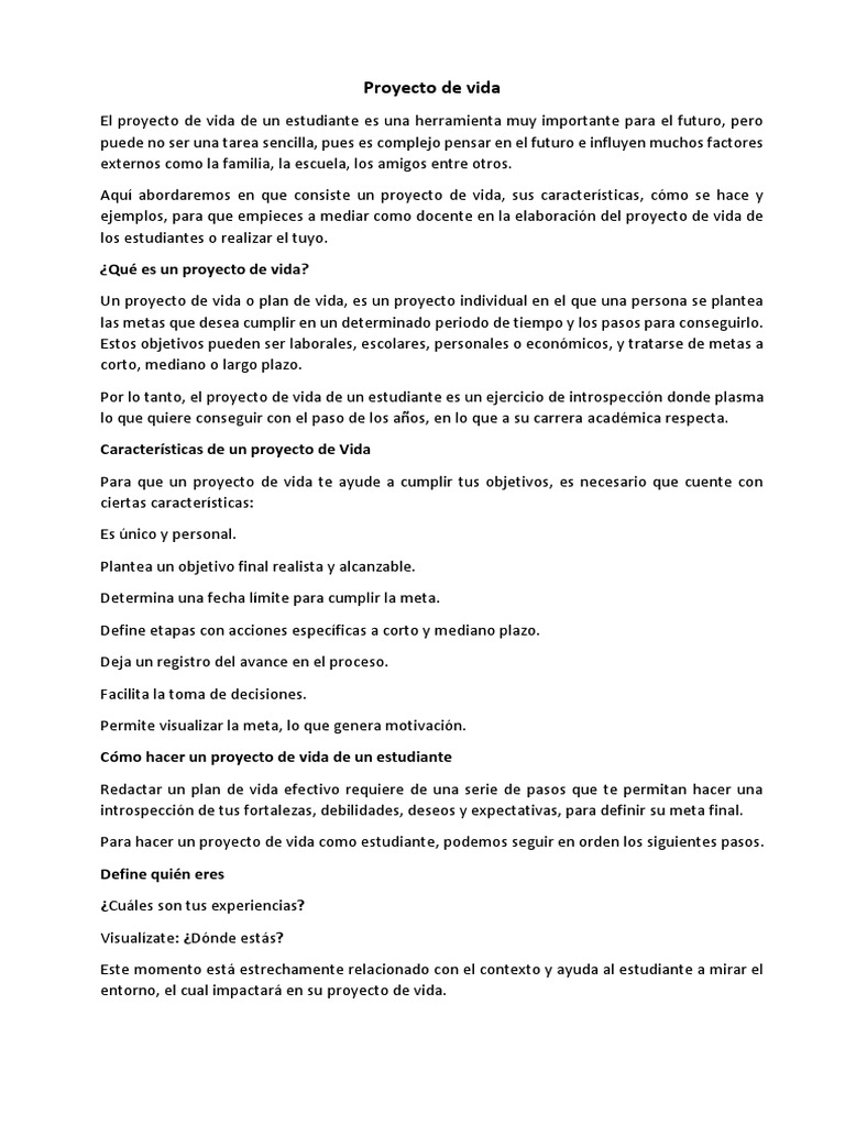Proyecto de Vida para Estudiantes | PDF | Maestros | Amor
