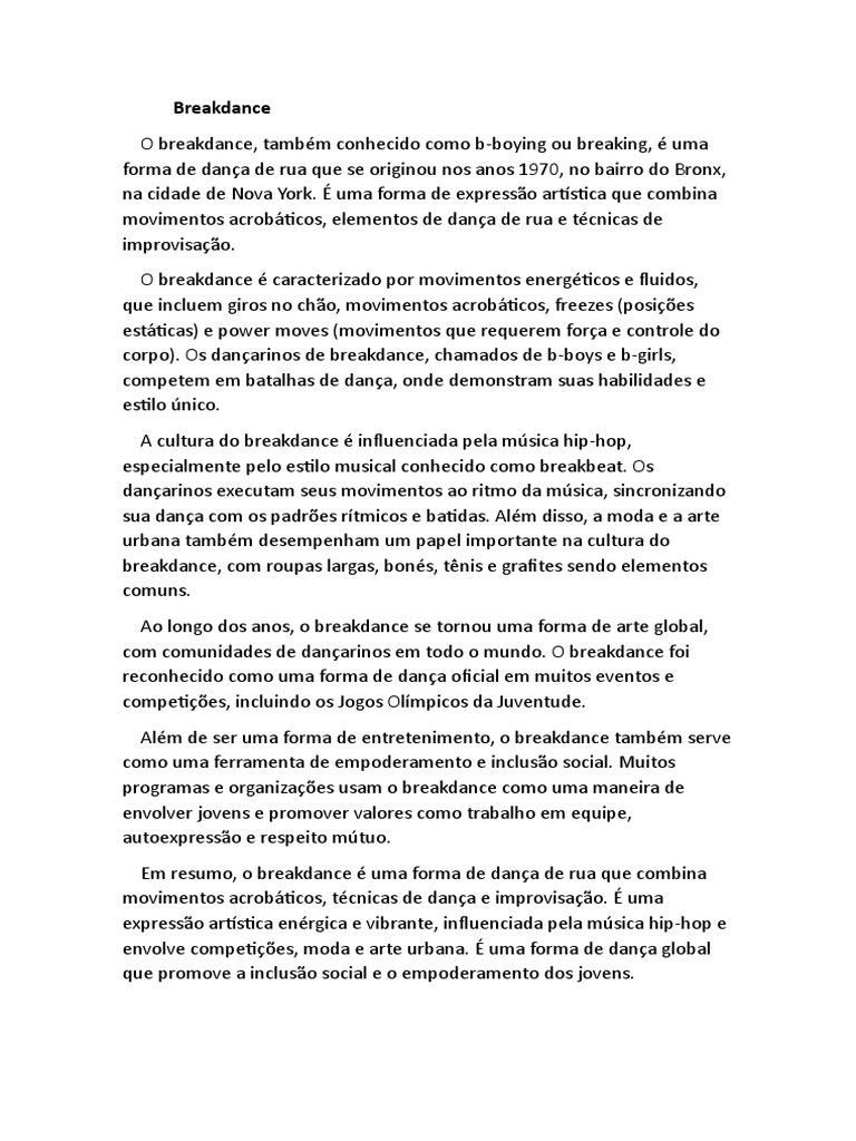 Trabalho Breakdance | PDF | Danças | Música hip hop