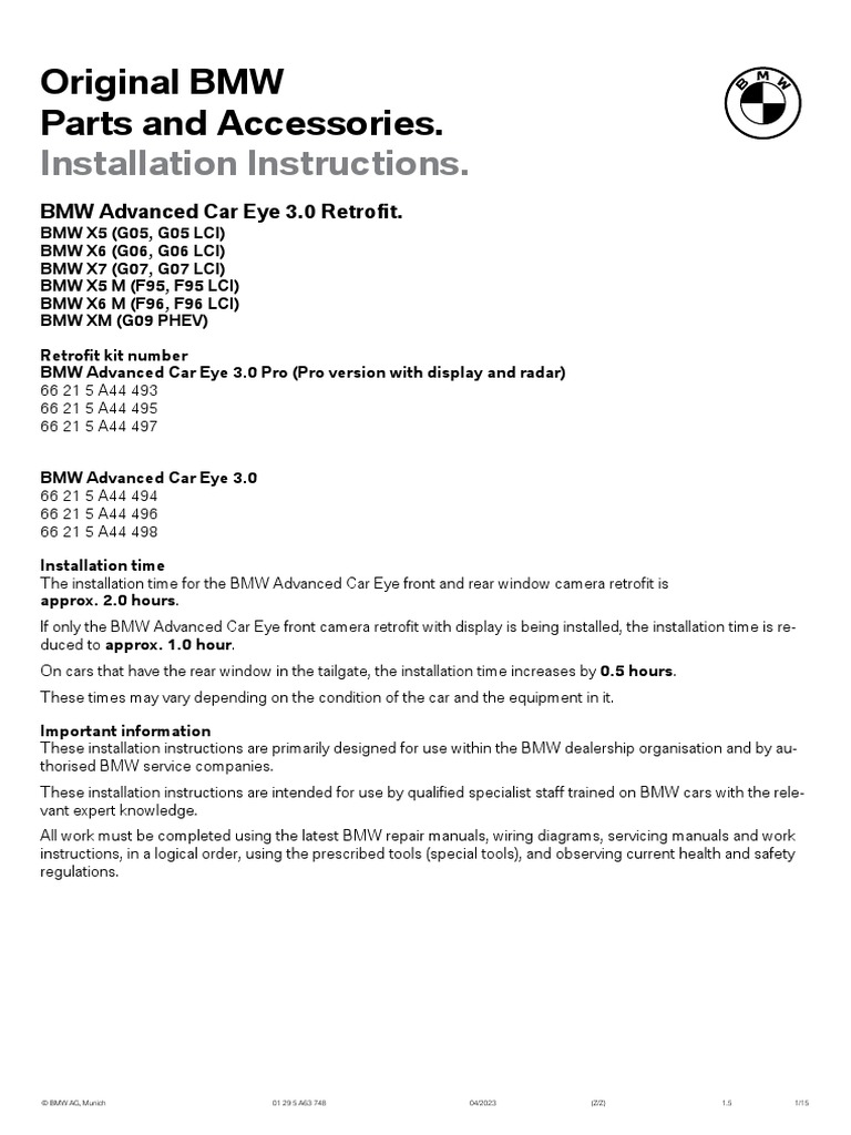 Installation Instructions.: Original BMW Parts and Accessories | PDF ...