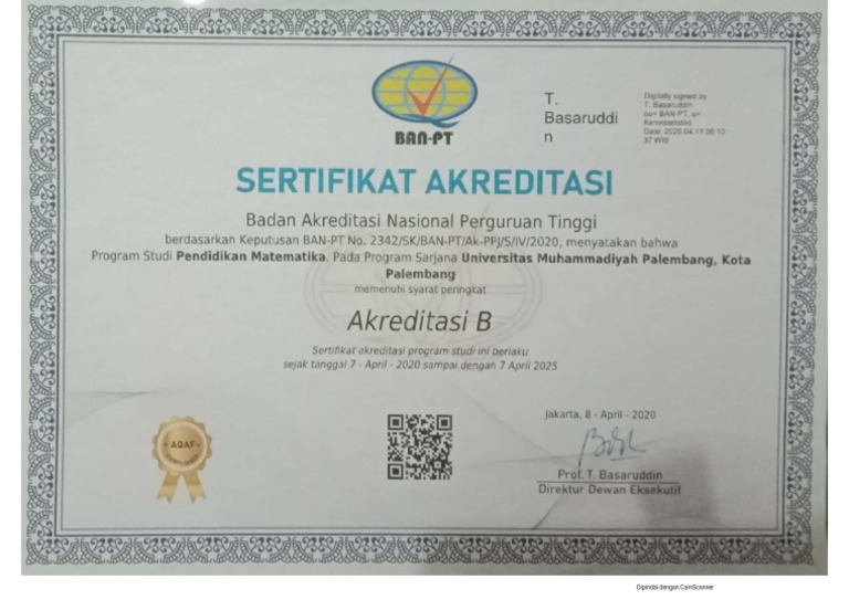 Sertifikat Akreditasi Pendidikan Matematika 2020 2025 | PDF