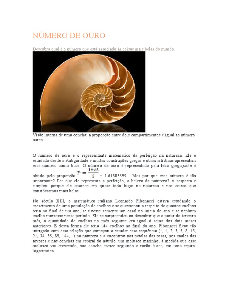 O Número de Ouro na Natureza e Arte | PDF | Números | Matemática