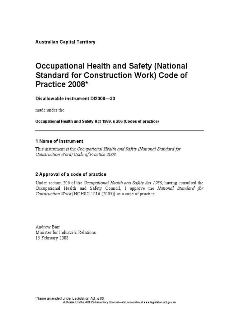 OHS Code of Practice 2008 PDF Occupational Safety And Health Safety
