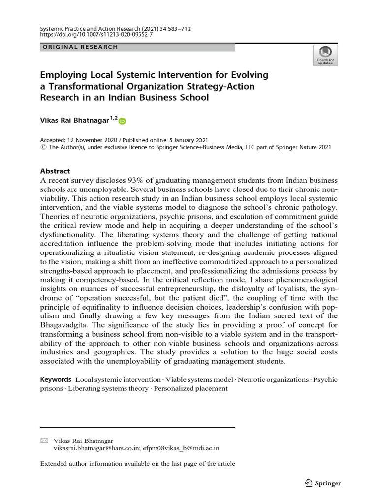 Employing Local Systemic Intervention For Evolving A Transformational