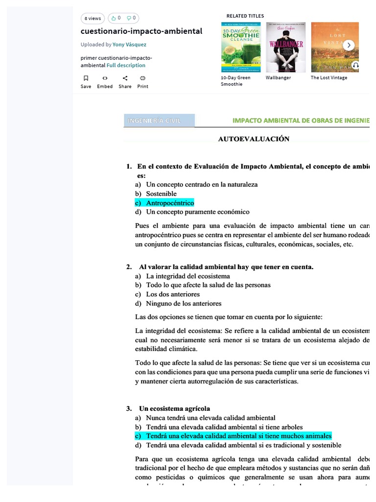 Cuestionario sobre Impacto Ambiental | PDF | Entorno natural | Ecosistema
