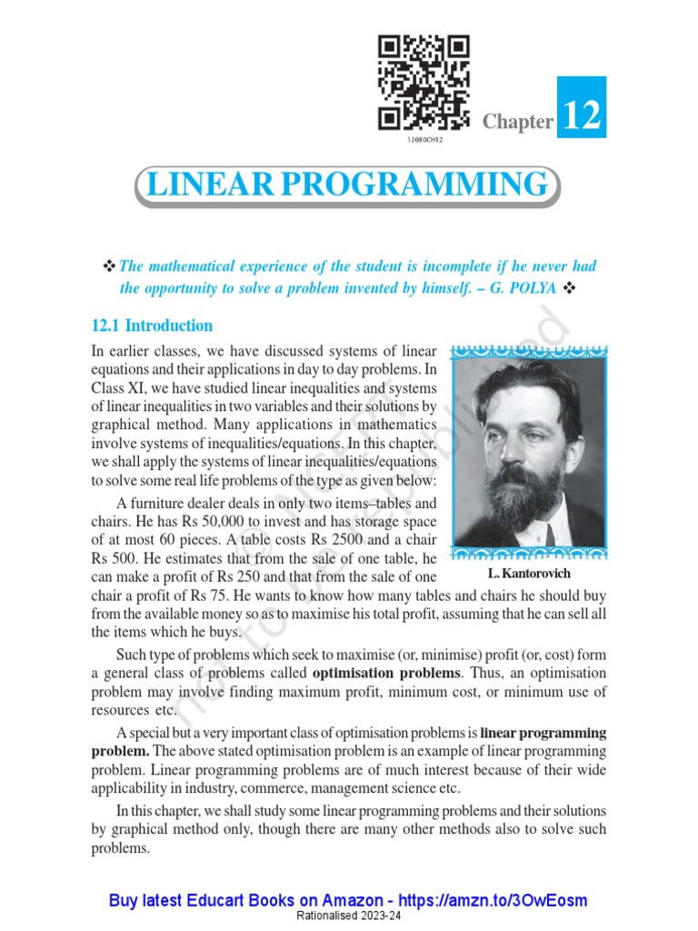 CH - 12 LINEAR PROGRAMMING | PDF | Linear Programming | Mathematical ...