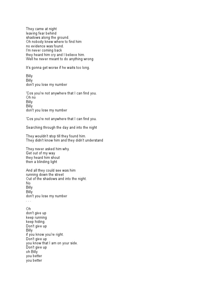 Phil Collins Billy Dont Lose That Number PDF