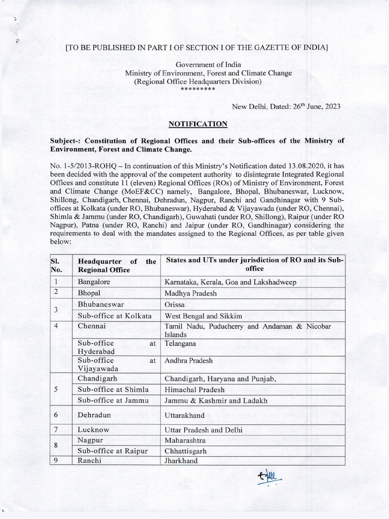 MoEF-IRO Notification 2023 | PDF