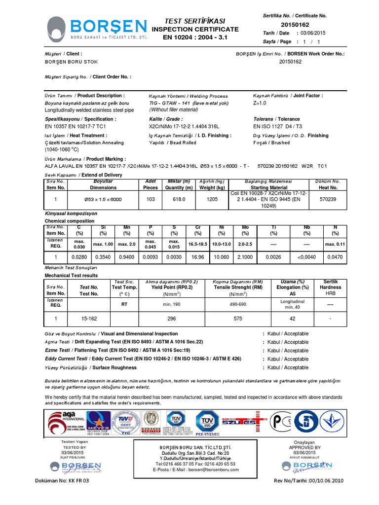 En 10204 2004 3 1 inspection certificate test sertifikasi pdf
