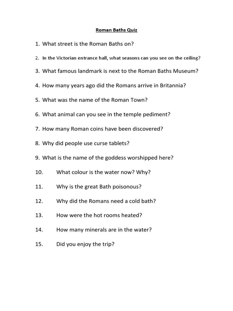 Roman Baths Quiz | PDF