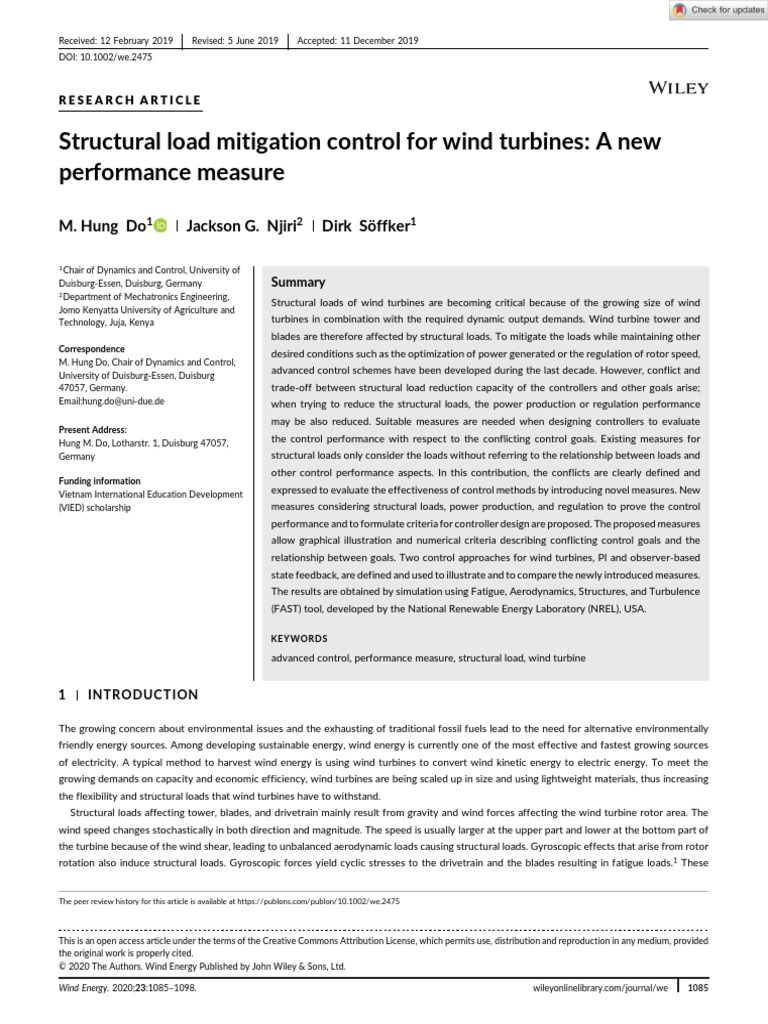 Wind energy 2020 do structural load mitigation control for wind