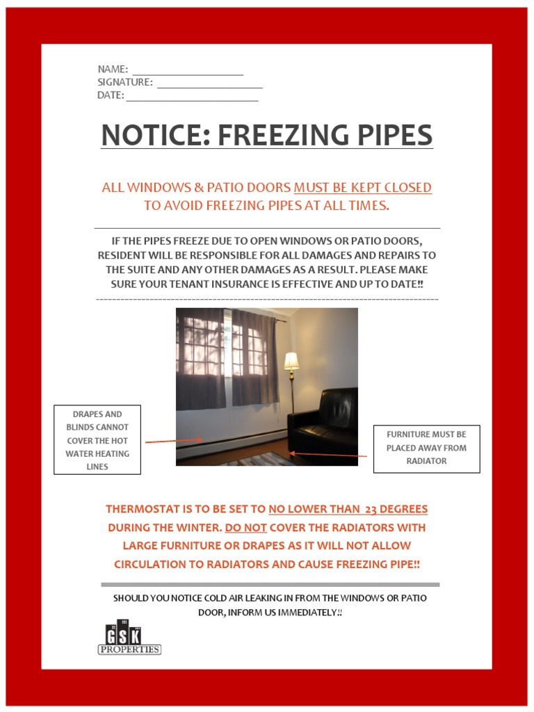 Freezing pipes notice resident to sign pdf