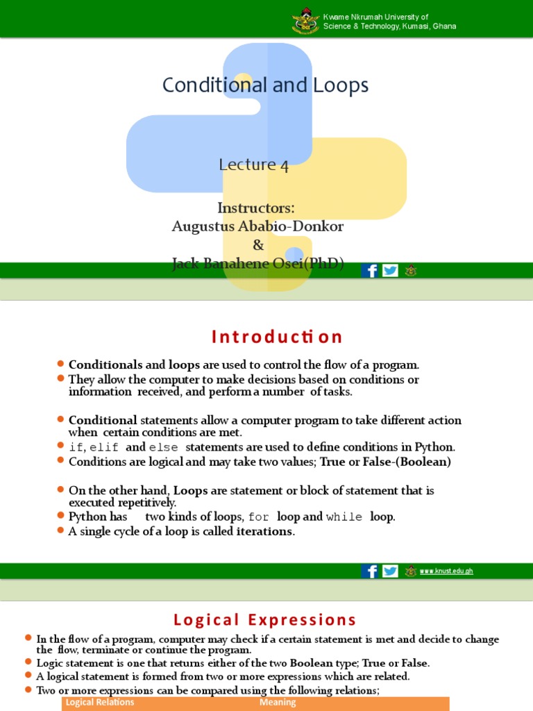 Lecture 4-Conditional and Loops-V2 | PDF | Control Flow | Software ...