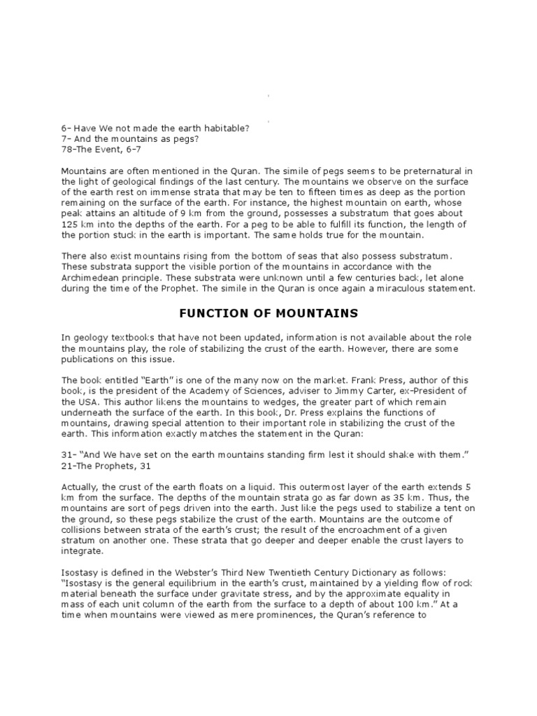 Mountains as Pegs Mountains Science