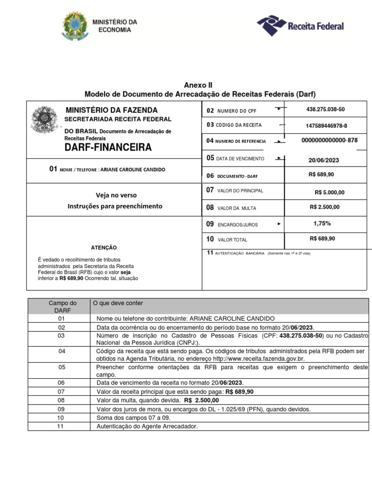 Modelo de DARF: Instruções e Preenchimento | PDF | Brasil