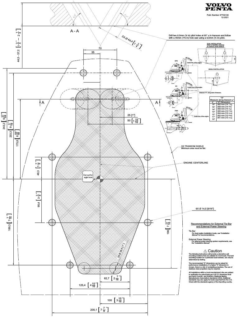 Drill Two 6,5mm ( In) Pilot Holes at 60° A To Transom and Follow With A