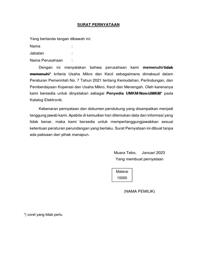 Surat Pernyataan UMK | PDF
