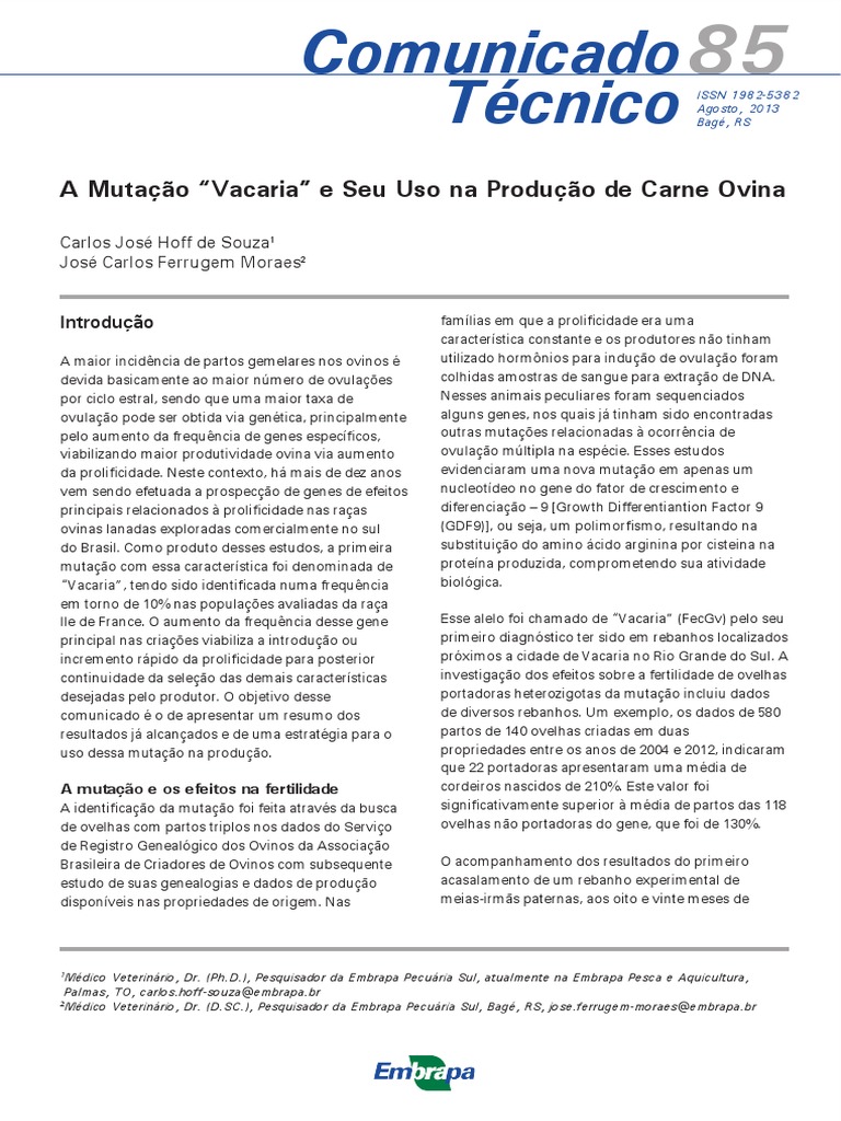 PCCO - CT-85 Gene VACARIA - PARTOS GEMELARES | PDF | Gene | Mutação