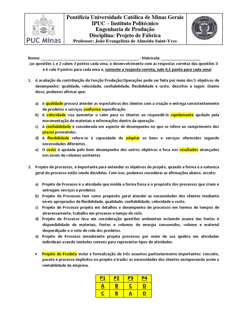Gabarito+1%C2%AA+prova+parcial+presencial+1+2023 | PDF | Qualidade ...